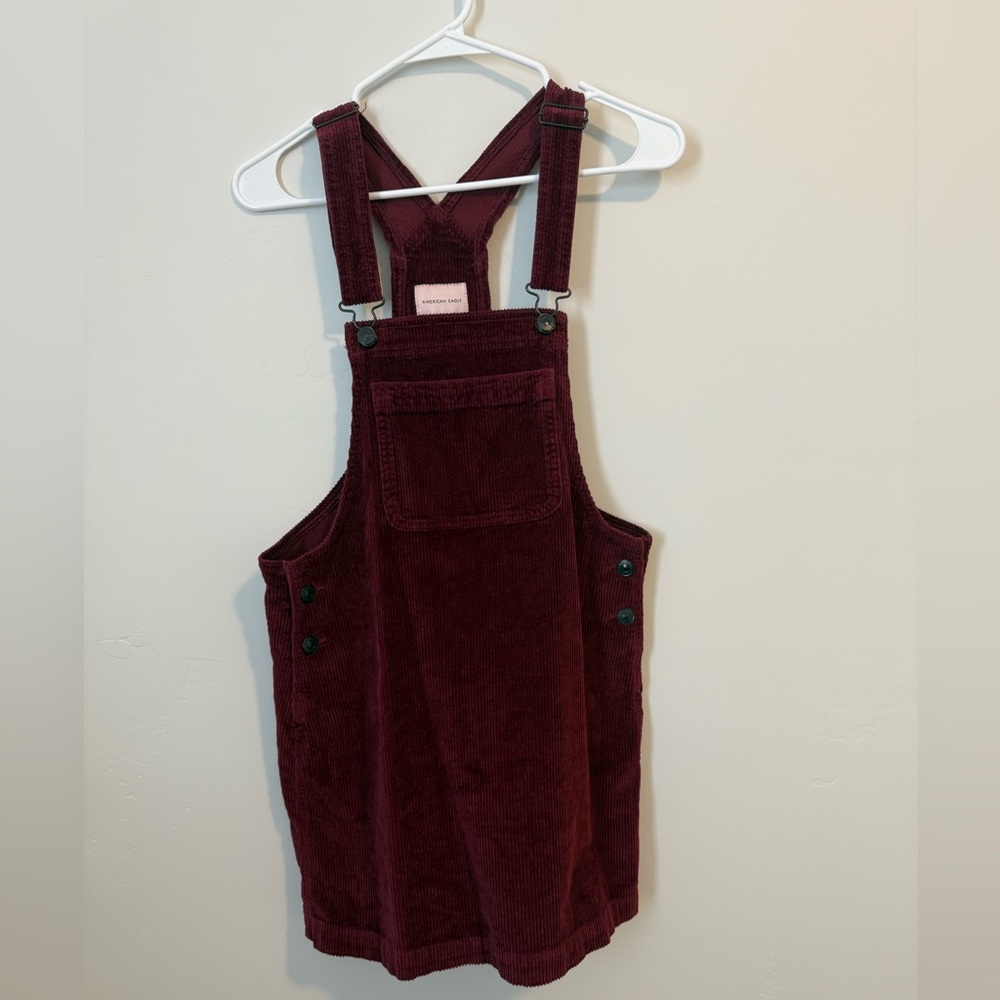 American Eagle Outfitters Maroon Corduroy Overall Dress